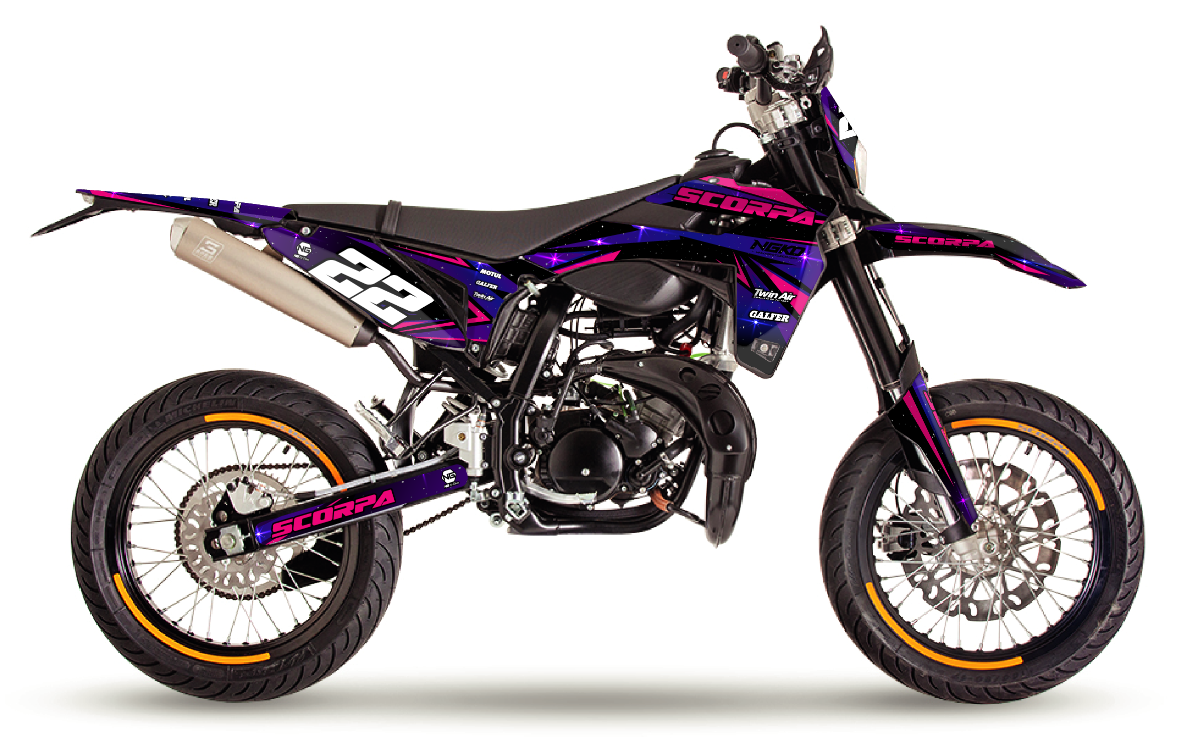 kit déco 50 cc scorpa se sm 2022 2023 2024 2026 2027 2028 ng space espace bleu rose noir séries moto decals stickers graphics autocollant adhesifs visuel