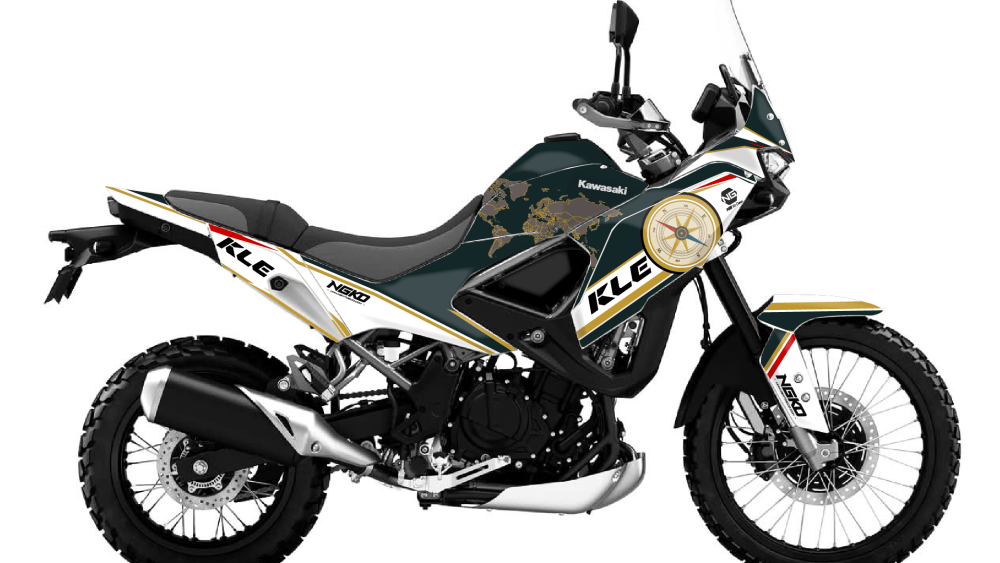 kit déco kawasaki 500 kle 500kle 2026 2027 2028 trail ng map séries vert blanc rouge doré decals stickers adventure graphics autocollant adhesifs visuel