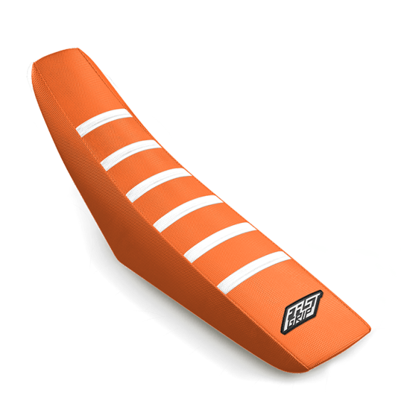 housse de selle ktm 50 65 85 125 250 300 350 450 500 sx sxf exc excf fast grip anti dérapante orange blanche