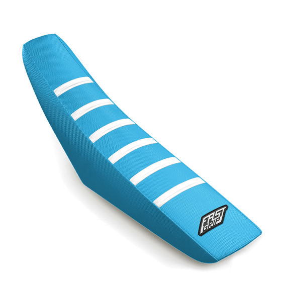 housse de selle tm racing 85 125 144 250 300 350 450 mx en fi fast grip anti dérapante bleue blanche