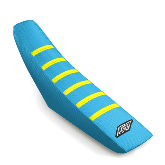 housse de selle tm racing 85 125 144 250 300 350 450 mx en fi fast grip anti dérapante bleue jaune fluo
