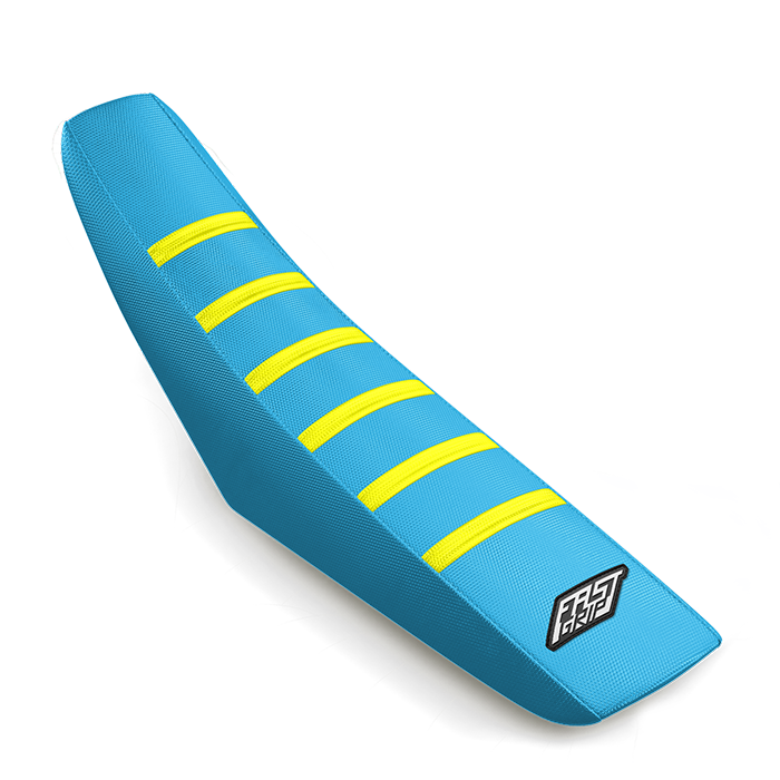 housse de selle tm racing 85 125 144 250 300 350 450 mx en fi fast grip anti dérapante bleue jaune fluo