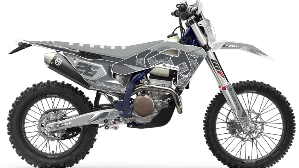 kit déco 125 250 300 350 450 501 te fe husqvarna 2026 2027 2028 enduro ng pro enduro séries 2026 gris blanc decals stickers graphics autocollant adhesifs visuel