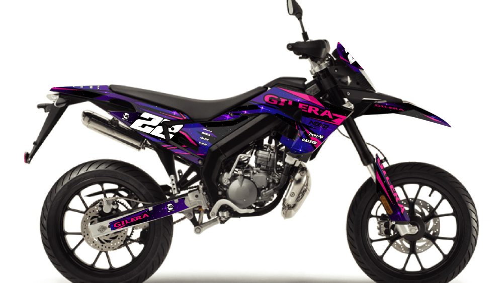 kit déco 50cc gilera smt 2018 2019 2020 2021 2022 2023 2024 2025 2026 2027 2028 ng enduro supermotard decals stickers graphics autocollant adhesifs space espace bleu rose noir visuel