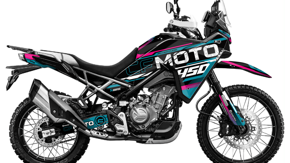 kit déco cf moto cfmoto 450 mt 450mt 2025 2026 2027 2028 trail ng race séries bleu rose noire decals stickers adventure graphics autocollant adhesifs visuel