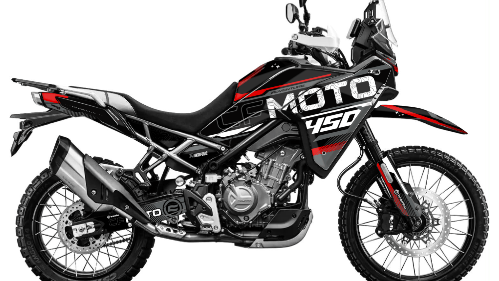 kit déco cf moto cfmoto 450 mt 450mt 2025 2026 2027 2028 trail ng race séries grise rouge noire decals stickers adventure graphics autocollant adhesifs visuel