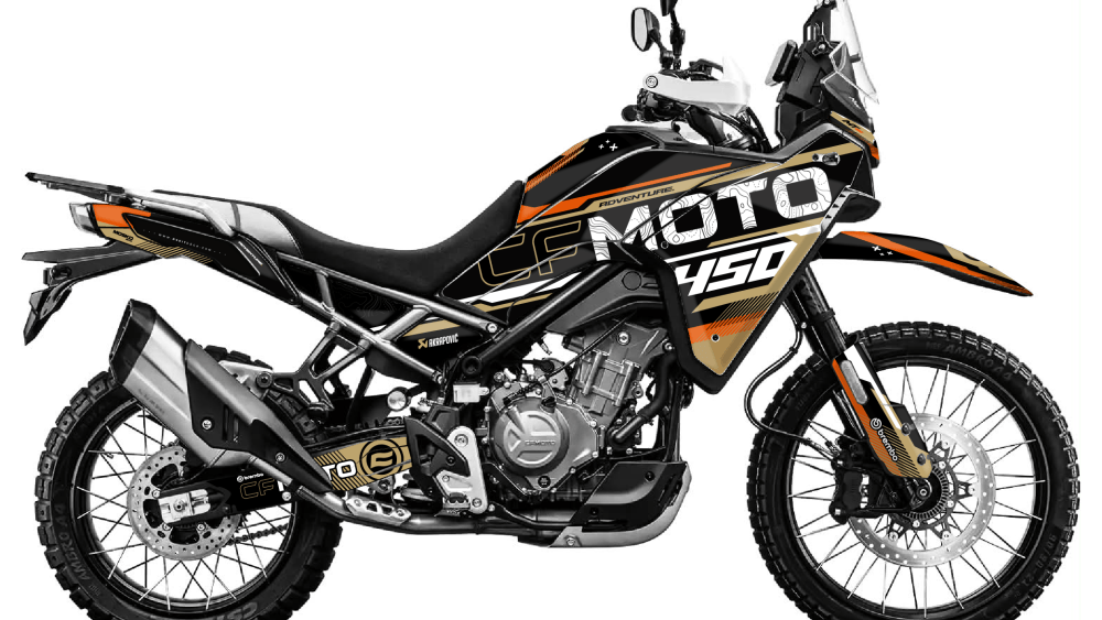 kit déco cf moto cfmoto 450 mt 450mt 2025 2026 2027 2028 trail ng race séries marron orange hnoir decals stickers adventure graphics autocollant adhesifs visuel