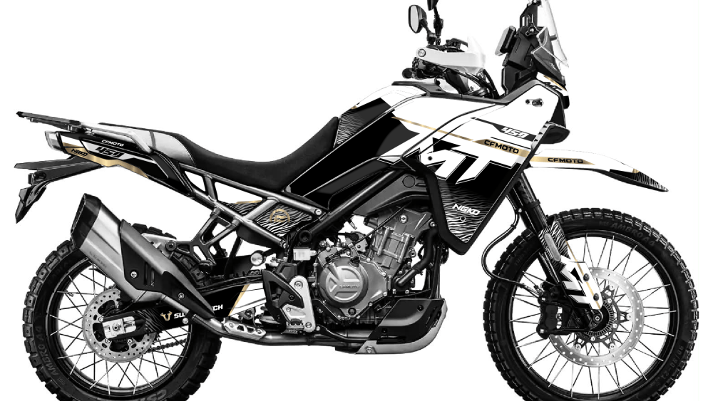 kit déco cf moto cfmoto 450 mt 450mt 2025 2026 2027 2028 trail ng raid séries noir blanc or decals stickers adventure graphics autocollant adhesifs visuel