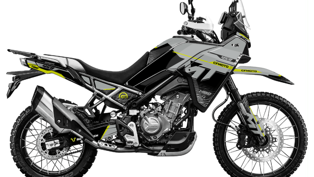 kit déco cf moto cfmoto 450 mt 450mt 2025 2026 2027 2028 trail ng raid séries noir gris jaune decals stickers adventure graphics autocollant adhesifs visuel