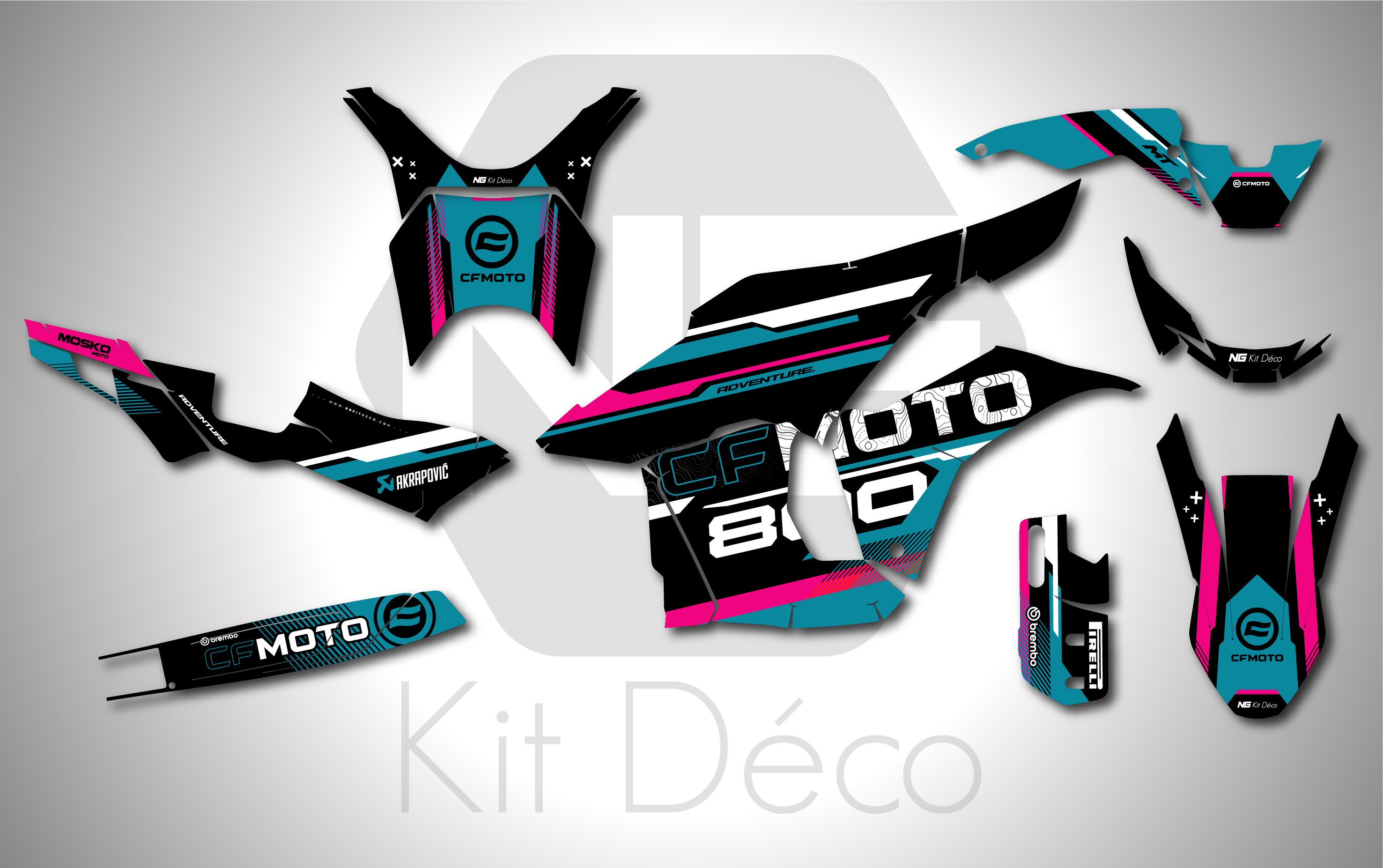 kit déco cf moto cfmoto 800 mtx 800mtx 2025 2026 2027 trail ng race séries bleu rose decals stickers adventure graphics autocollant adhesifs