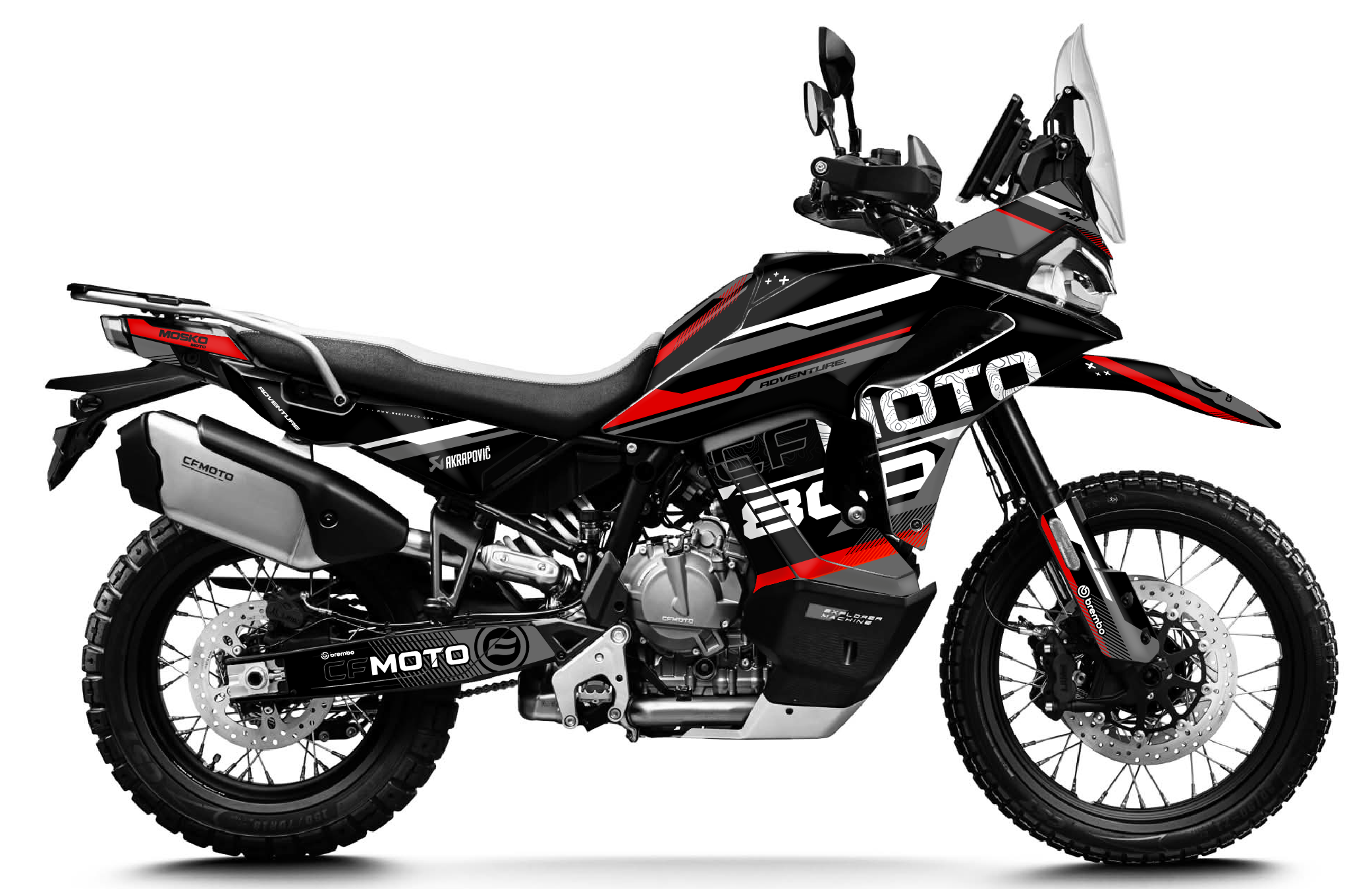 kit déco cf moto cfmoto 800 mtx 800mtx 2025 2026 2027 trail ng race séries gris rouge decals stickers adventure graphics autocollant adhesifs visuel