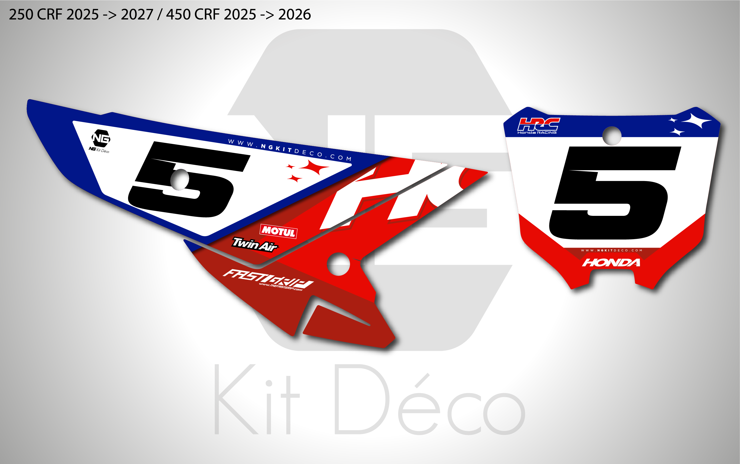 kit déco fond de plaques numéro 250 450 crf 2025 2026 2027 honda motocross ng ace séries bleu rouge series mx decals graphics stickers autocollant adhesifs