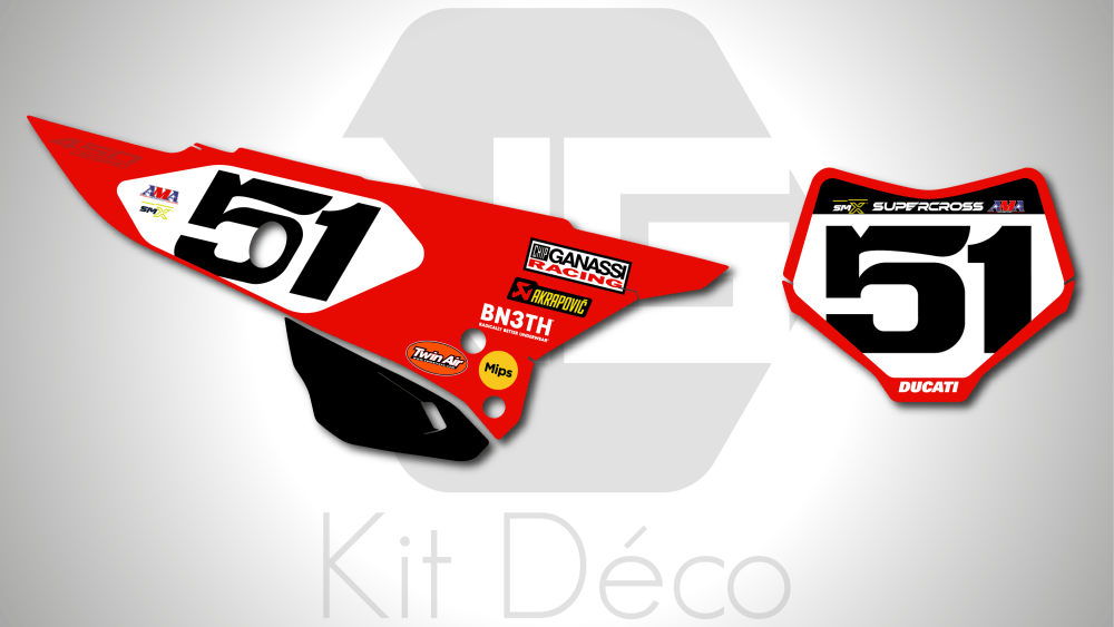 kit déco fond de plaques numéro ducati 250 450 desmo mx 2025 2026 2027 ng américa troy race usa séries bleu rouge jaune motocross graphics autocollant decals stickers