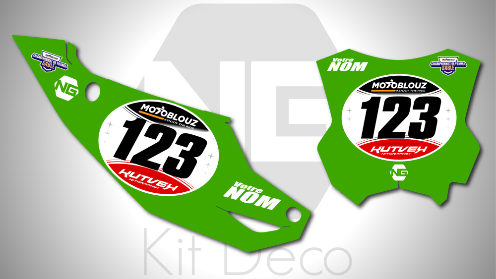 kit déco fond de plaques numéros 450 250 kx kxf 2024 2025 2026 kawasaki motocross ng cfs 2026 2027 sable france mx decals stickers graphics autocollant adhesifs