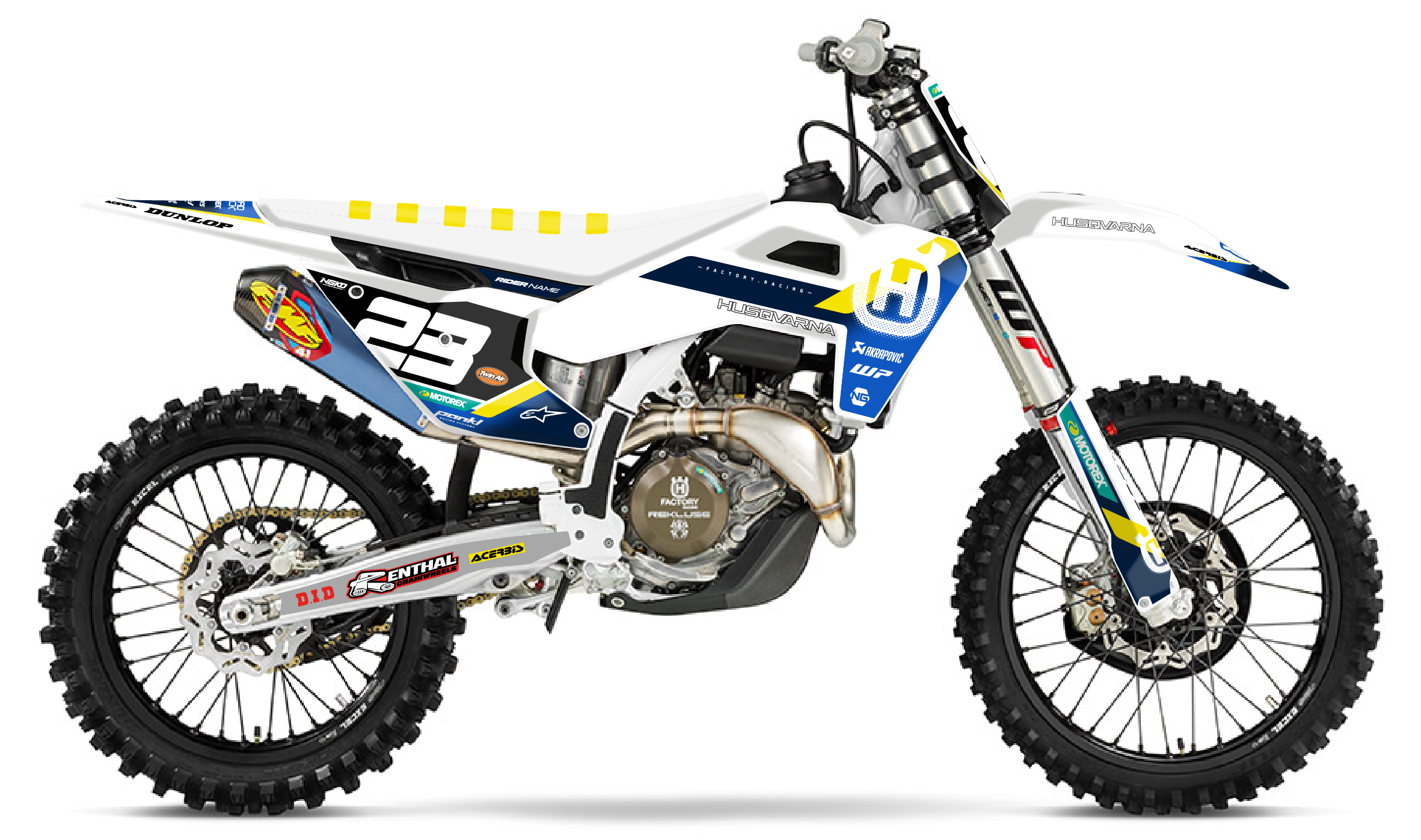 kit déco 50 65 85 125 150 250 300 350 450 TC fc 2025 2026 2027 2028 husqvarna ng attack séries blanc bleu jaune motocross graphics mx decals autocollant adhesifs visuel