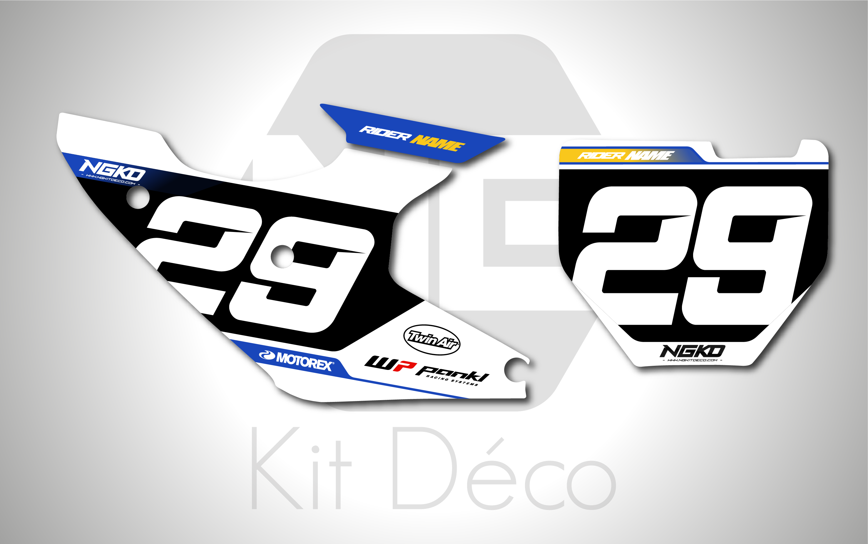 kit déco fond de plaque numéro 50 65 85 125 150 250 300 350 450 TC fc 2025 2026 2027 2028 husqvarna ng action séries blanc bleu jaune motocross graphics mx decals autocollant adhesifs
