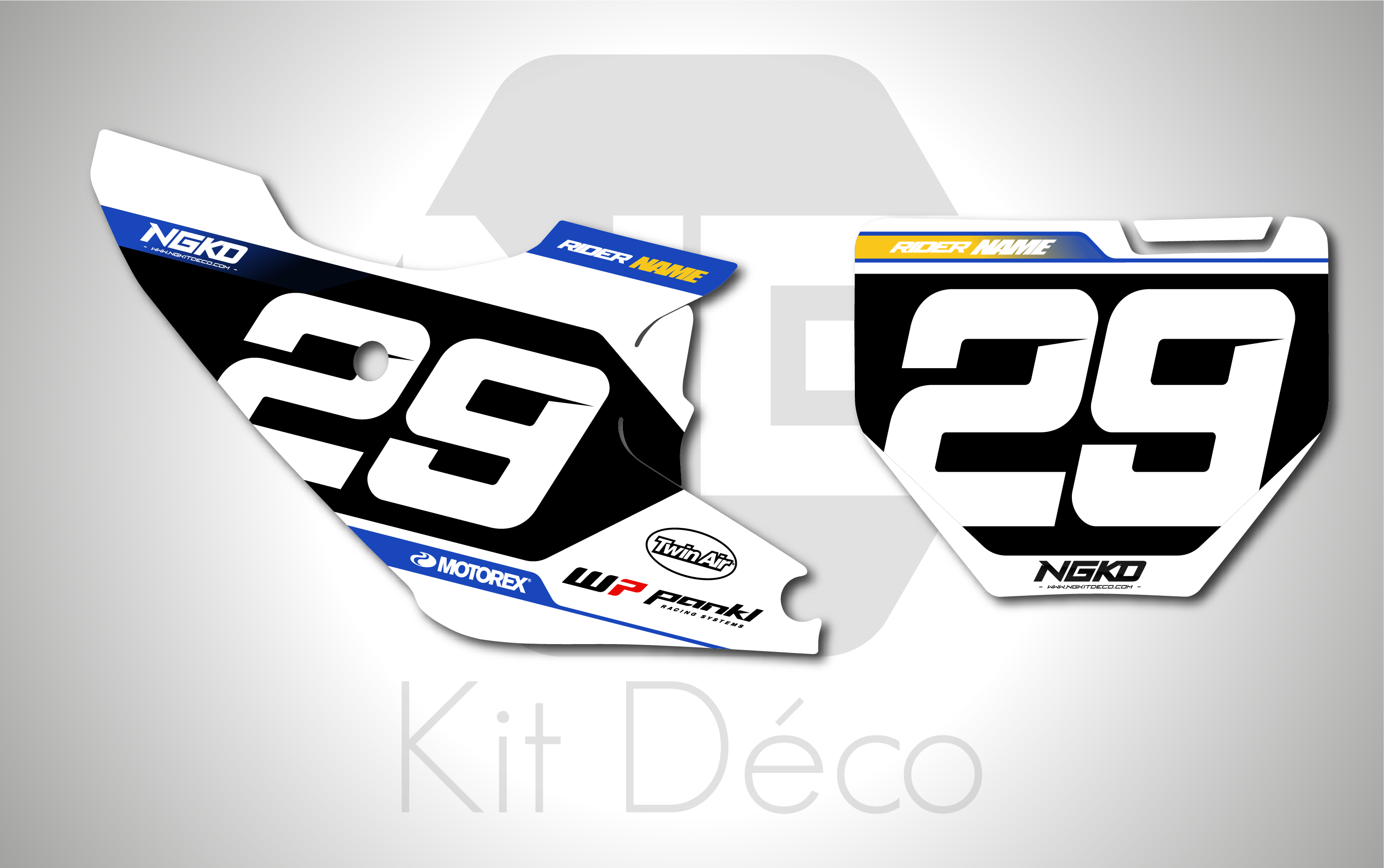 kit déco fond de plaque numéro 85 TC 2025 2026 2027 2028 husqvarna motocross ng action séries bleu jaune blanc mx decals graphics stickers autocollant adhesifs