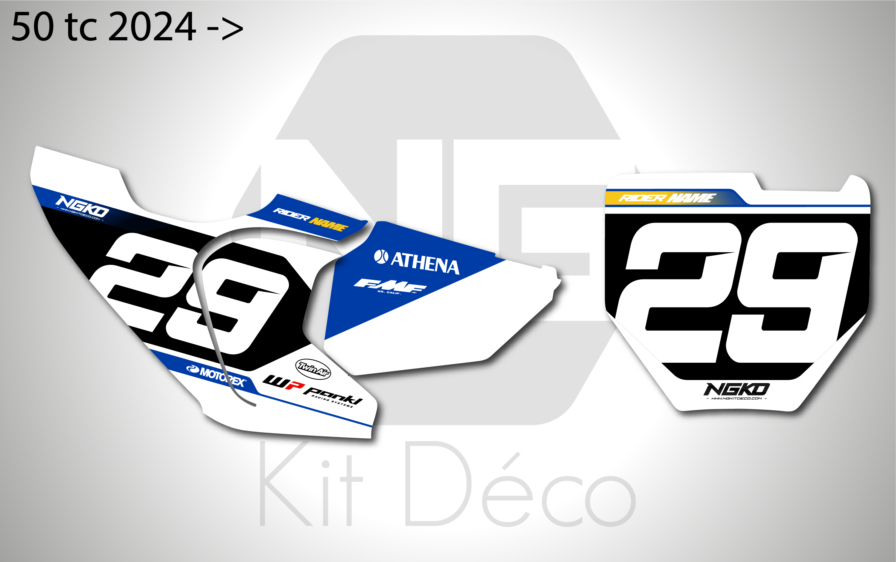 kit déco fond de plaque numéros husqvarna 50 tc 2024 2025 2026 2027 2028 ng motocross action séries jaune bleu blanc mx decals stickers graphics autocollant adhesifs