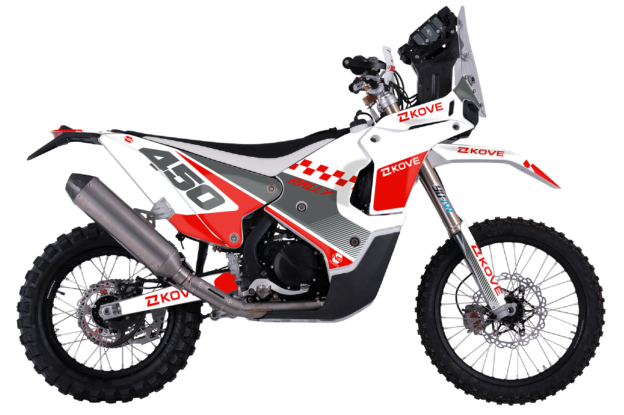 kit déco kove 450 rally 2023 2024 2025 2026 2027 2028 trail moto ng damier séries rouge blanc gris decals stickers graphics autocollant adhesifs visuel